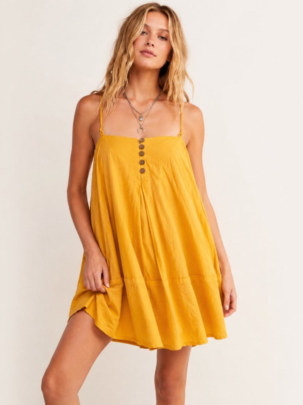 Free People Struttin' Mini Dress / Tunic Top – Mustard Yellow Boho Swing Dress